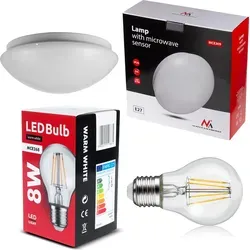 Deckenleuchte Maclean Mikrowellensensor E27 IP20 MCE309 MCE268 WW - Smart Home-Beleuchtungsteile mit modernem Design und integriertem Mikrowellensensor für automatisches Licht, ideal für Innenräume.