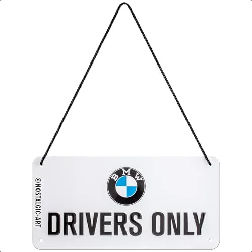 Nostalgic-Art Retro Hängeschild, 10 x 20 cm, BMW – Drivers Only – Geschenk-Idee für BMW Accessoires Fans, Original Lizenzprodukt (OLP), aus Metall, Vintage Design, Blechschilder Sprüche