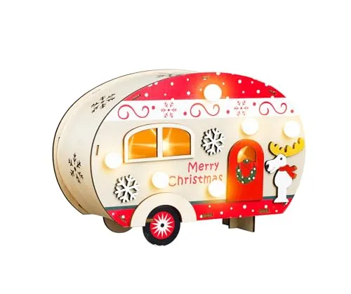 Spetebo LED Deko Holz Wohnwagen mit Beleuchtung von Spetebo