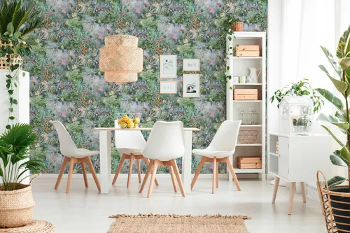 A.S. Création Blumenoptik Tapete Grün Blau 381792 - Dschungel Vliestapete mit floralen Motiven, 10,05x0,53m, einfach zu verarbeiten und ideal für jeden Raum – Made in Germany.