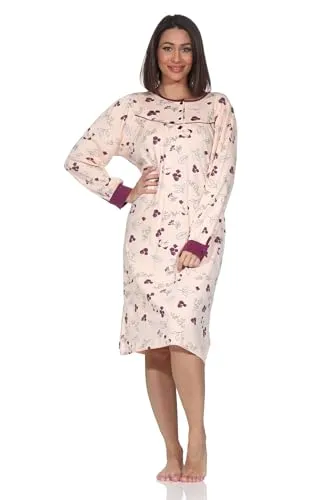 Normann Damen Langarm Nachthemd in Apricot, Größe 40-42 - Elegantes Langarm Nachthemd mit Knopfleiste für optimalen Tragekomfort. Zeitloses florales Design und angenehme Passform für entspannte Nächte. Hergestellt mit geprüfter Qualität für ein gutes Gefühl.