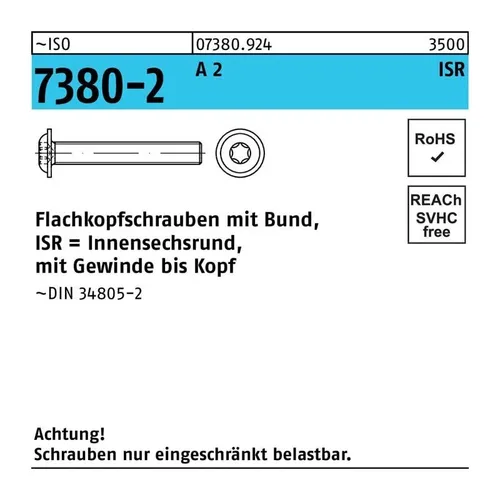 ISO 7380-2 Flachkopfschraube A 2 M 8 x 35 -T40 Vollgewinde - Maschinenschrauben, 200 Stück in bester Qualität für sichere und langlebige Verbindungen.