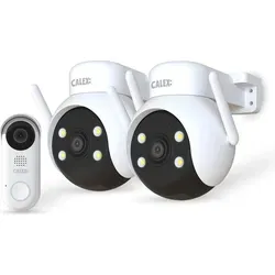 Calex Smart Security Starterset Außen, 2 Outdoor PTZ Kameras + Video-Türklingel mit Zwei-Weg Audio, Full HD - Weiß