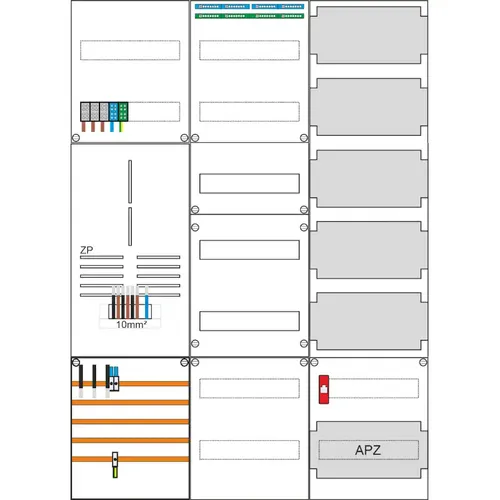Zählerschrank 1x 3-Punkt-Zählerplatz, Verteilerfeld 7-reihig, Mediafeld mit APZ