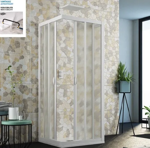 Duschkabine Eckeinstieg 90x90 cm - Kürzbar - Duschkabine; Eckeinstieg; 90x90 cm; Acrylglas; weiß; Flexibel kürzbar um 5 cm, ideal für individuelle Badgestaltungen. Leichtgängiges Schiebesystem mit Magnetverschluss.