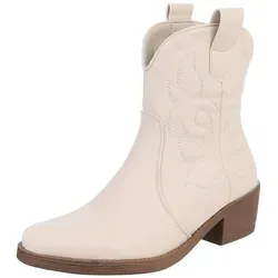 Ital-Design Modische Cowboy-Stiefel mit Verzierungen für Damen Westernstiefelette (89938147) Blockabsatz Stiefeletten in Beige beige 39 EU