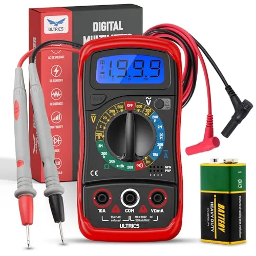 ULTRICS Digital Multimeter, Voltmeter, Amperemeter, Ohmmeter mit Messleitungen, Multitester Misst OHM, Wechsel- und Gleichspannung, Stromwiderstand, Stromkreisdurchgang, Dioden Elektrischer Tester