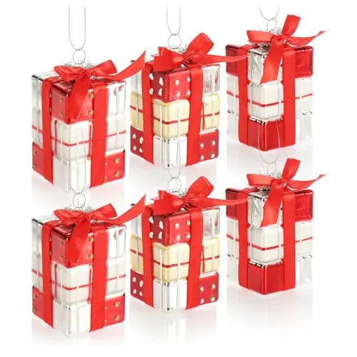 com-four® 6X Christbaumanhänger Geschenk - Weihnachtskugel Geschenkbox - Christbaumschmuck in Geschenk-Form für die Weihnachtsbaum-Dekoration - bruchfester Baumschmuck