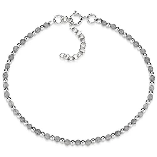Materia Edelstein Armband Damen mit Labradorit und 925 Sterling Silber - Elegantes Damenarmband aus facettiertem Labradorit und 925 Sterling Silber, ideal für jeden Anlass. Verstellbar von 16,5-20cm, perfekt als Geschenk in einer hochwertigen Schmuck-Schachtel.