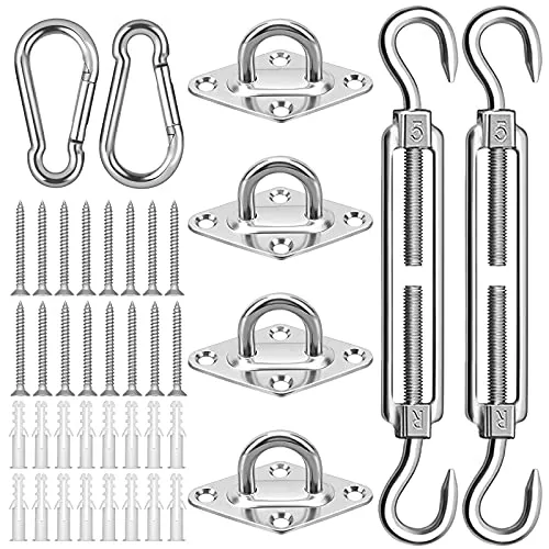 Sonnensegel Befestigung Kit, 40 Teiliges Hochwertig Rostfrei Edelstahl Spannschlösser Sonnensegel Montage für Garten Terrasse Rasen Outdoor/Dreieckige/Quadratische und Rechteckige Sonnensegel