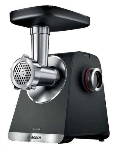 Bosch MultiPower Serie 6 Fleischwolf MFWS650B - Fleischwolf mit 2.100 W Motorleistung, robustem Edelstahl und vielseitigen Aufsätzen für müheloses Zerkleinern von Fleisch, Fisch und Gemüse.