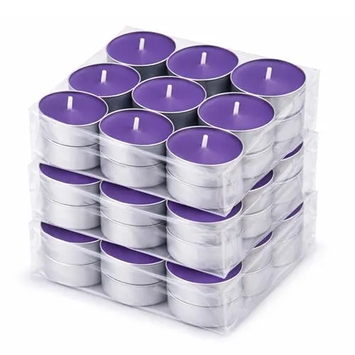 HS Candle Duft-Teelichter 54er Pack – Duft Lavendel, ca. 4 Stunden Brenndauer, Teelicht Kerzen aus Wachs, rund Ø 4 cm, hergestellt in der EU, für Indoor & Outdoor