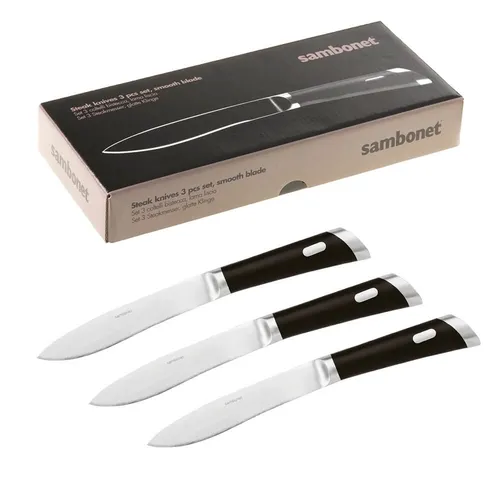 Sambonet T-Bone Steakmesser Set 3-teilig - Hochwertiges Steakmesser Set aus Edelstahl, ideal für perfekte Schnitte von T-Bone-Steaks und mehr. Ergonomisches Design und spülmaschinengeeignet, perfekt für Grillabende oder als Geschenk.