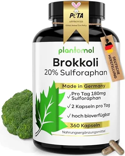 Hochdosierte Sulforaphan Kapseln 90mg - 360 Brokkoli Kapseln für Detox - Präparate zur Entgiftung & Detox-Kur - 360 hochdosierte Kapseln mit 90mg Sulforaphan aus Brokkoli-Sprossen, ideal für natürliche Entgiftung und hohe Wirkstoffkonzentration.