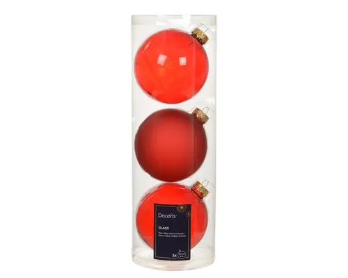Kaemingk Weihnachtsbaumkugel, Weihnachtskugeln Glas 10cm 3er Set - Weihnachtsrot transparent