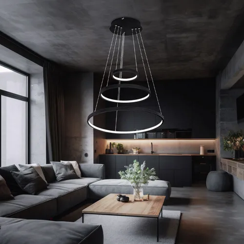 Hängeleuchte Wohnzimmer LED Pendelleuchte Ring dimmbar, schwarz - Moderne LED-Hängeleuchte in schwarz (Ø 51cm), dimmbar und höhenverstellbar. Ideal für Esszimmer, sorgt mit 2000 Lumen für warmes Licht und setzt stilvolle Akzente.