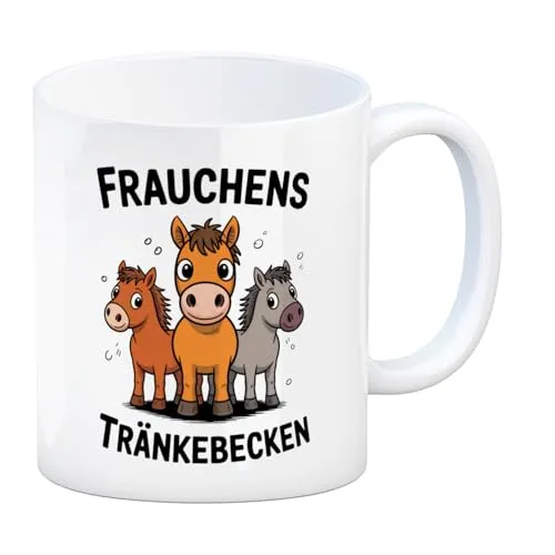 Cartoon-Pferde Frauchens Tränkebecken Kaffeebecher für Pferdeliebhaber Lustiger Spruch auf Tasse für Büro oder Zuhause