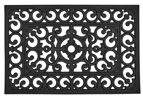 Fußmatte Gummi 40 x 60 cm mit Ornamente rutschfest und witterungsbeständig bei Regen und Schnee, Schmutzfangmatte, Schuhabstreifer, Sauberlaufmatte Fußabtreter für Außen und Innen, schwarz