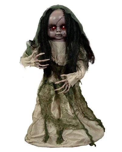 Horror-Shop Dancing Creepy Doll - Gruselige Halloween Puppe mit Bewegung - Dancing Creepy Doll als schaurige Halloween Deko mit Bewegung und Sound. Die 83 cm große Puppe tanzt und singt gruselig, ideal für unheimliche Stimmung. Mit beweglichen Armen für individuellen Gruselfaktor!