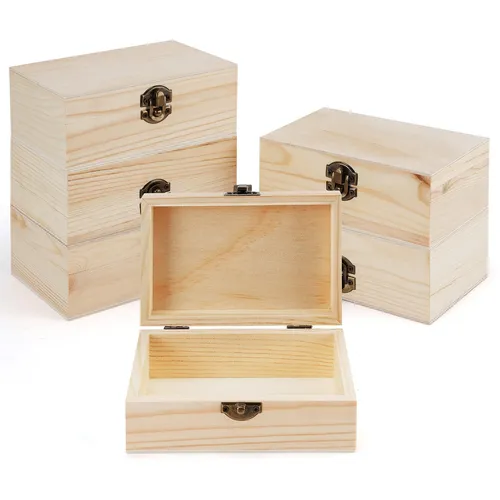 6er Pack Naturbelassene Kleine Holzkiste mit Deckel - Boxen aus hochwertigem Holz, perfekt für die stilvolle Aufbewahrung von Kleinigkeiten und ideales Geschenk für DIY-Projekte.
