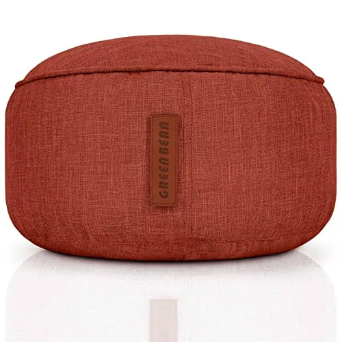 Green Bean Sitzsack-Hocker Rot, Rund 45x25 cm - Vielseitiger Sitzhocker aus hochwertigem Leinen, waschbarer Bezug und nachfüllbare EPS-Perlen-Füllung. Ideal als Fußhocker oder platzsparende Sitzgelegenheit für gemütliche Stunden.