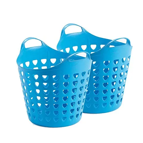 2er Flexibler Aufbewahrungskorb für Spielzeug, Wäsche, u.v.m. in Pink/Blau mit Belüftungslöchern. 35 Liter Volumen, mit zwei großen Henkeln. Topp (Taubenblau)