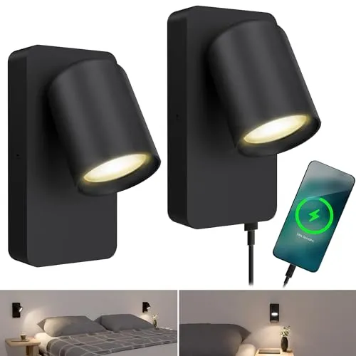 SSC-LUXon NERU Wandleuchte 2 Stück scandi drehbar - Leselampe Schlafzimmer mit USB & Schalter inkl. LED GU10 Lampe warmweiß
