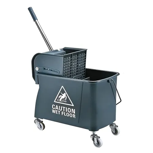 Relaxdays Reinigungswagen mit Presse – Weiß, Silber, Grau