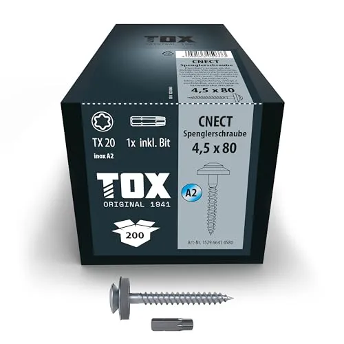 TOX CNECT 4,5 x 80 Schrauben (200 Stk.) - Hochwertige Schrauben mit 4,5 mm Durchmesser und 80 mm Länge, ideal für stabile Verbindungen in Bauprojekten – 200 Stück im praktischen Pack.