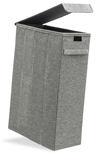 DuneDesign 20 cm Schmaler Wäschekorb mit Deckel - 50L - Faltbare Wäschekörbe - Raumsparender Wäschekorb mit stabilem Holzrahmen, ideal für enge Nischen und vielseitig einsetzbar.