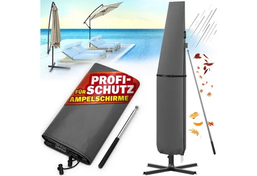 Kingsleeve Sonnenschirm-Schutzhülle, Ampelschirm mit Stab bis Ø 350 cm Wetterdicht Groß Sonnenschirm Grau