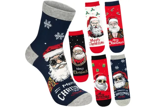 BRUBAKER Socken Lustige Herren Weihnachtssocken - Cool Santa (Geschenkset für Männer, 5-Paar, Weihnachtsmann) Herrensocken für Nikolaus und Weihnachten - Bunte Baumwollsocken