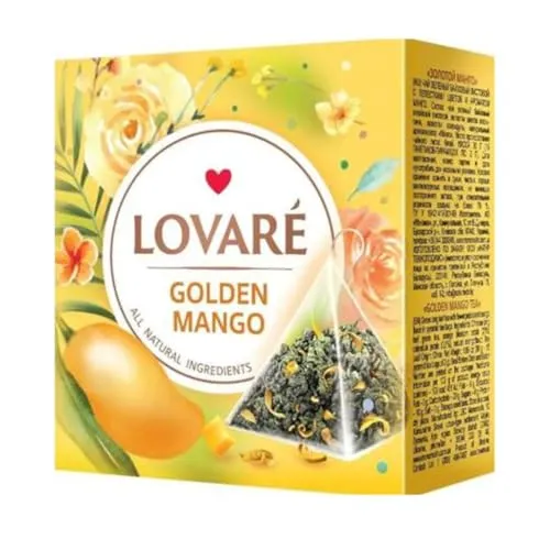 lovaré Golden Mango, Grüner Tee mit Orangenblüten und Ringelblumen, Pyramidenbeutel