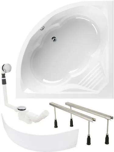 Calmwaters Eckwanne Curved Wellness 150x150 cm - Komplettset Eckbadewanne aus hochwertigem Acryl für zwei Personen, mit integriertem Sitz und 300 l Fassungsvermögen, ideal für entspannende Bäder.