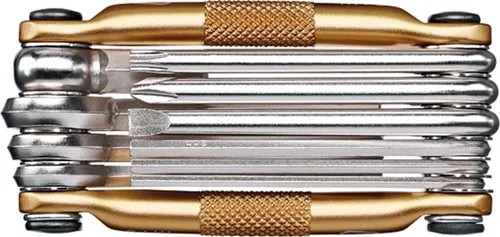 Crankbrothers Multifunktionswerkzeug 10 - Gold - Kompaktes Multitool mit 10 Funktionen, ideal für unterwegs. Robuste Materialien und leichtes Design machen es zum perfekten Begleiter für Radfahrer.