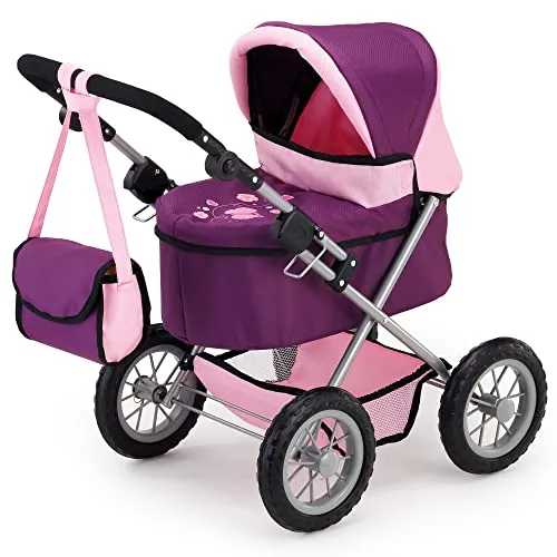 Bayer Design 13057 - Puppenwagen Trendy, pflaume - Puppenwagen für Puppen bis 46 cm, mit verstellbarem Griff und großen Rädern für unebenes Gelände. Zusammenklappbar für einfachen Transport und Lagerung.