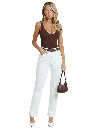 ESRA Damen High-Waist Hose Straight Leg - Modische High-Waist Hose im Straight-Leg-Schnitt, ideal für Business und Freizeit. Der Stretch-Anteil sorgt für höchsten Tragekomfort. Erhältlich bis Größe 56, perfekt für jeden Anlass.