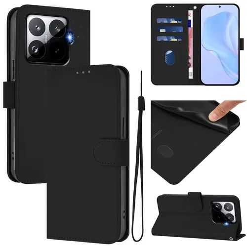 Kunstleder Hülle für Xiaomi 15T Pro Wallet mit Kartenfächern & Lanyard Schwarz