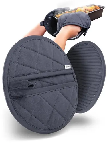 Wohnheld Topflappen Topflappen & Ofenhandschuhe 2er Set hitzebeständig 250° C, (Rund, bestehend aus 2x Ofenhandschuh), hitzebeständig perfekter Schutz einzigartiges Design