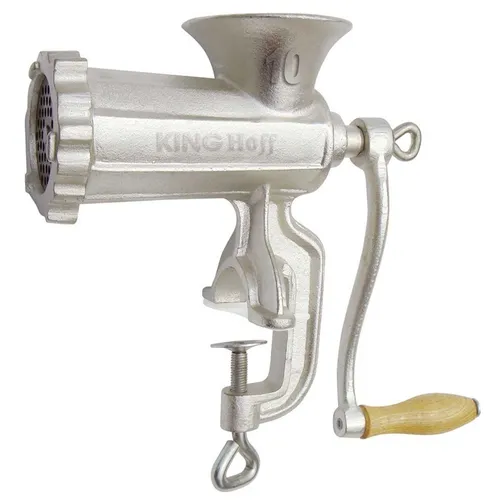 Fleischwolf KINGHOFF (Gr. 10) aus Gusseisen mit Zubehör - Hochwertiger Fleischwolf aus Gusseisen für Langlebigkeit und Stabilität. Inklusive Wurstfüller und verschiedenen Sieben – ideal für die Herstellung eigener Wurstwaren.