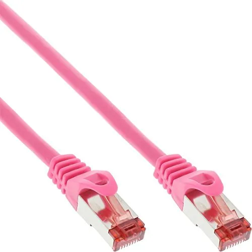 InLine Patchkabel, S/FTP (PiMf), Cat.6, 250MHz, PVC, Kupfer, RJ45, 1Gb/s, 0,25m, pink, Netzwerkkabel, doppelt geschirmt, 76422M
