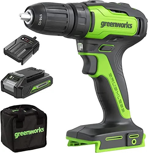 Greenworks Tools 35Nm Cordless Drill Kit 2Ah batteries & charger & bag, GD24DD35K2