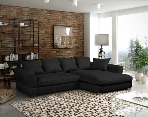 Ecksofa Couchgarnitur TIZIAN in Stoff Salvador Schwarz in schwarz von Fun Möbel