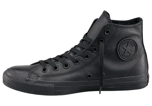 Converse Chuck Taylor All Star Hi Monocrome Leather Sneaker schwarz 37 EU - Sportliche Sneaker aus hochwertigem Leder, knöchelhoch und mit leicht profiliertem Gummi-Laufsohlenprofil für optimalen Halt.