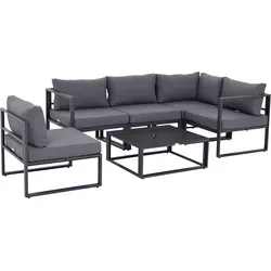 6-tlg. Gartengarnitur Gartenset Gartensofaset Sitzgruppe Gartenmöbel Alu+ Polyester + Hartglas Grau 4 X Sessel 1 X Ecksofa 1 X Beistelltisch Kissen Für 4–5 Personen - Outsunny