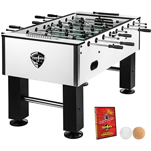 TUNIRO Tischkicker Basic/Pro, vormontiert, BTFV Zertifiziert, 4 Dekorvarianten, schadstoffgeprüft, inkl. DVD + Bälle, Kicker-Tisch Tischfussball