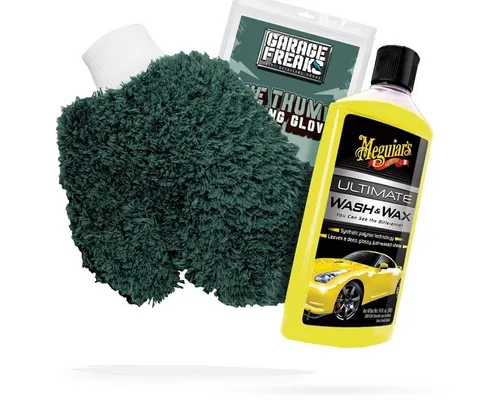 detailmate Auto Waschhandschuh Waschset - Garage Freaks + Autoshampoo Meguiars Auto-Reinigungsmittel (Autowäsche - Reinigungs Set - Mikrofaser - Auto Reinigung)