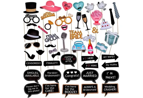Goods+Gadgets Papierdekoration Hochzeits Foto-Requisiten Set–Selfie Zubehör für Partyspaß & Spaßfotos, Hochzeitsbilder Foto Sticks