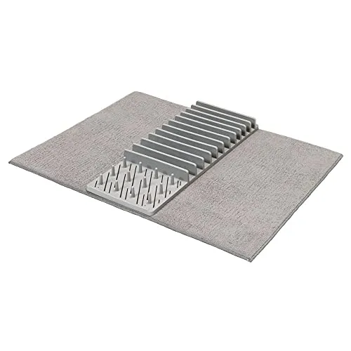 MONKEY CLEAN® Geschirrabtropfset • Faltbares Abtropfgestell • Abtropfmatte mit Abtropfgestell • Geschirrabtropfer • Abtropfablage für Küche • Farbe: Grau