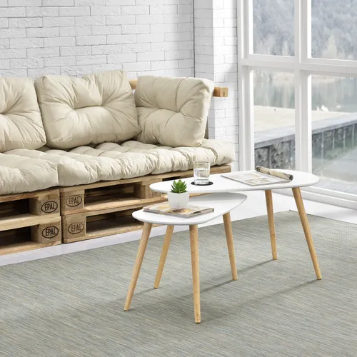 [en.casa] Couchtisch Set 2er Set Weiß MDF/Kiefernholz - Satztische fürs Wohnzimmer: Stilvolles 2er Set mit unterschiedlicher Höhe, stabilen Kiefernholzbeinen und eleganter MDF-Oberfläche – ideal für jedes Wohnzimmer!